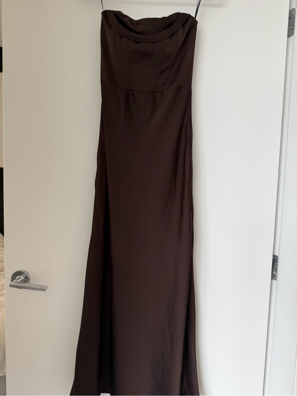 Park & Fifth Strapless Espresso Brown Evening Satin Gown - Picture 3 of 4